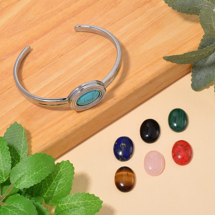 One Time Closeout Deal -  Cuff Bangle with 7 Interchangeable Gemstones - Lapis, Coral, Malachite, Tiger Eye, Howlite, Shungite and Rose quartz 7853708 2