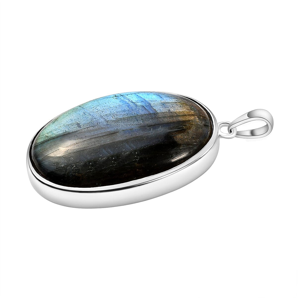 One Time Deal- Malagasy Labradorite Solitaire Pendant in Sterling Silver 32.95 Ct.