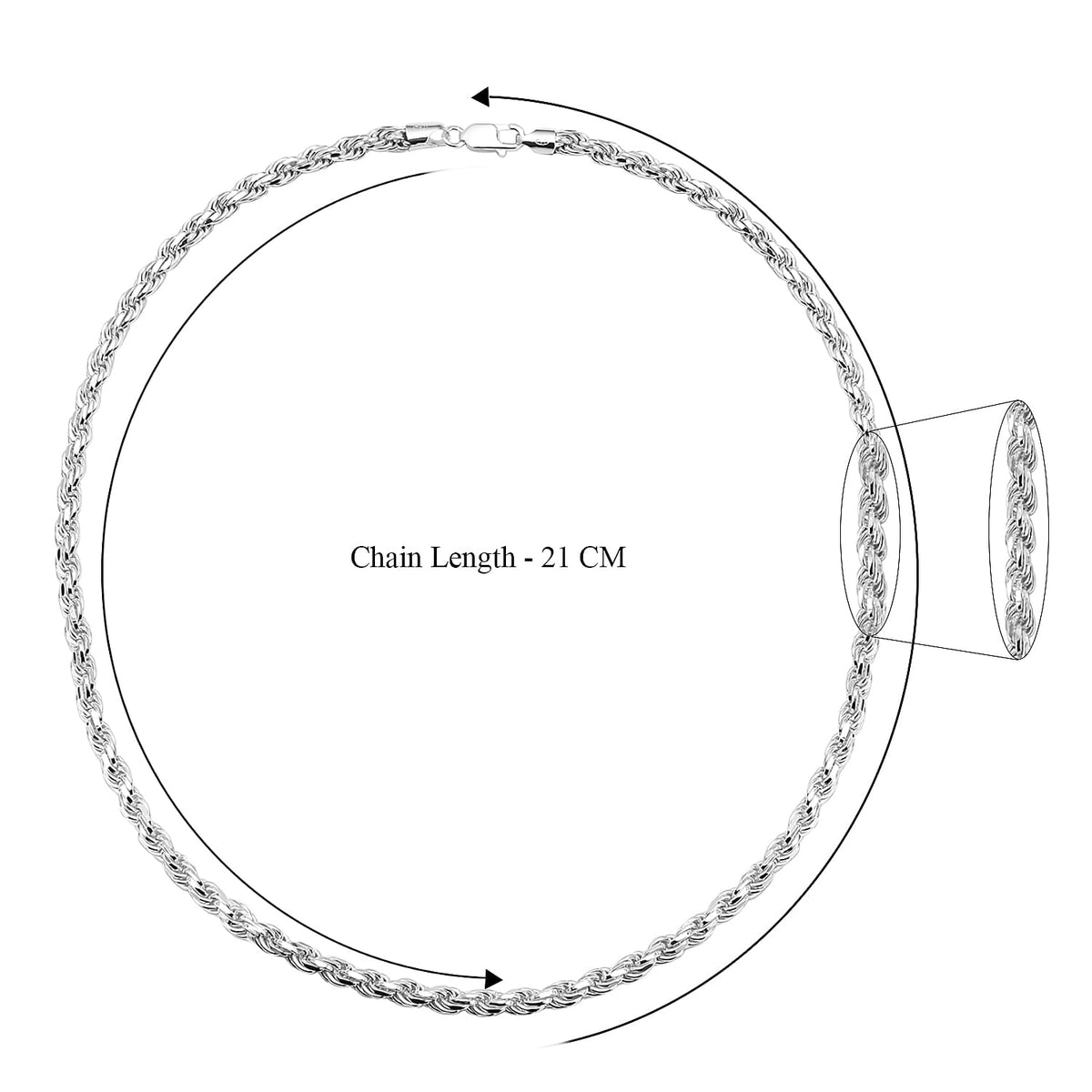 Rhodium Overlay Sterling Silver Rope Necklace (Size - 24), Silver Wt. 66.42 Gms 7272208 10