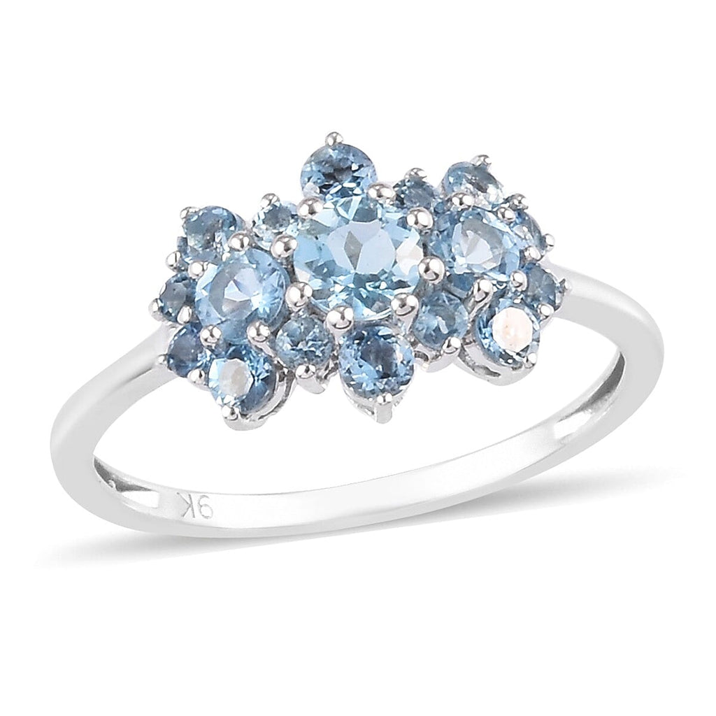 One Time Deal- 9K White Gold AA Santamaria Aquamarine Boat Ring 1.06 Ct.