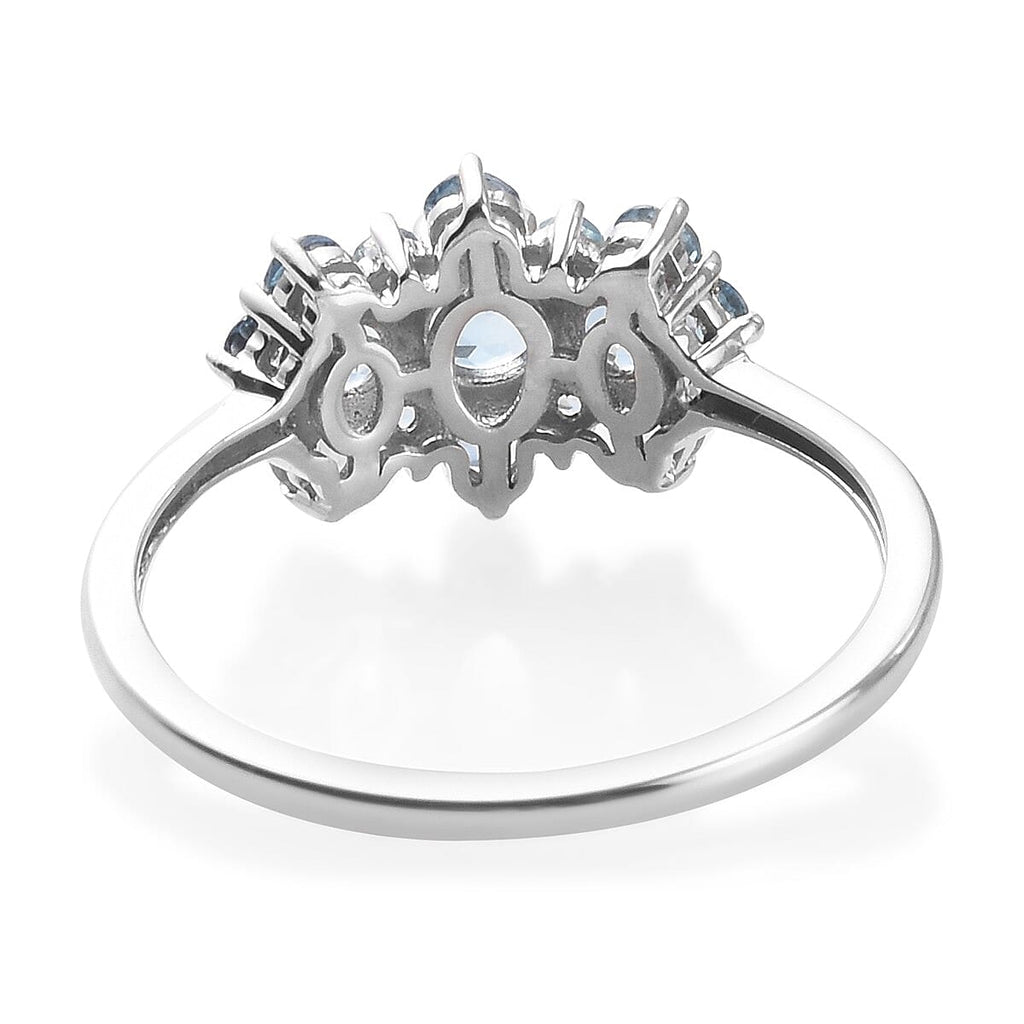 One Time Deal- 9K White Gold AA Santamaria Aquamarine Boat Ring 1.06 Ct.