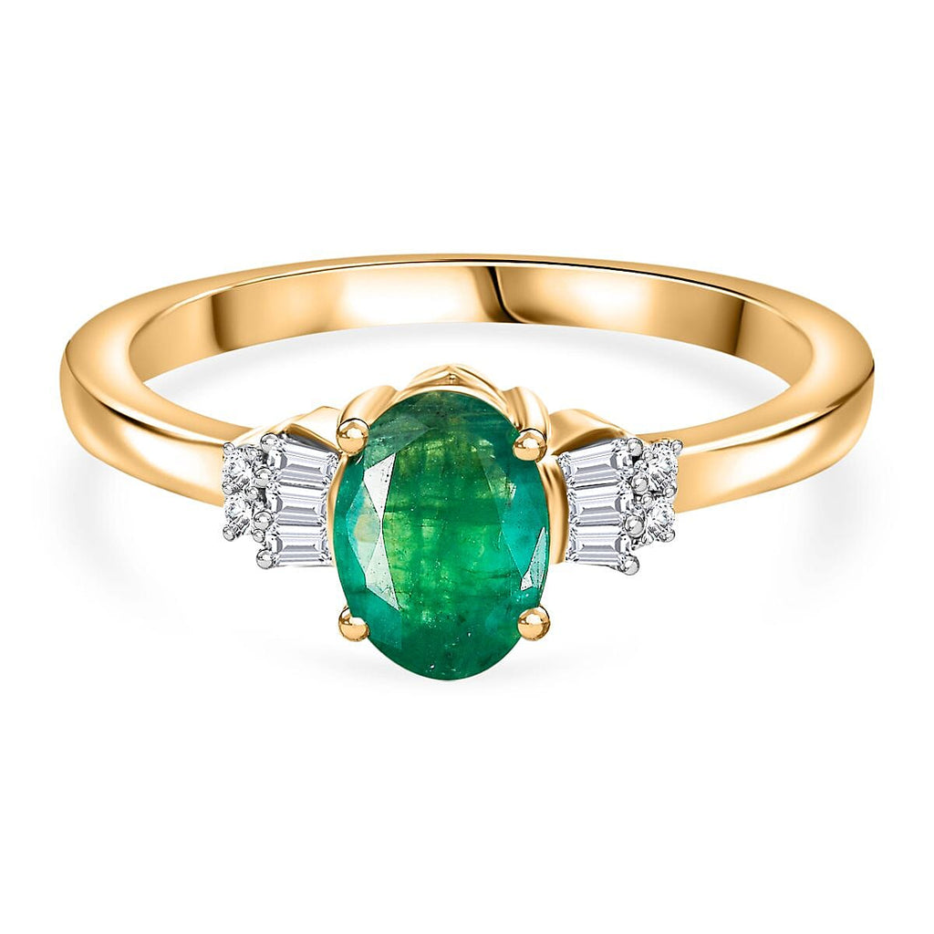 One Time Deal- 9K Yellow Gold Emerald and White Diamond Ring