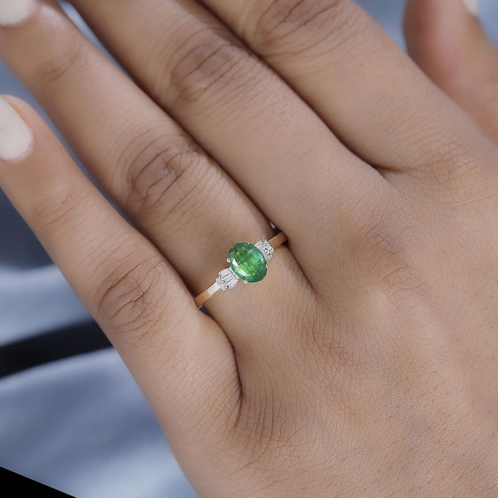 One Time Deal- 9K Yellow Gold Emerald and White Diamond Ring