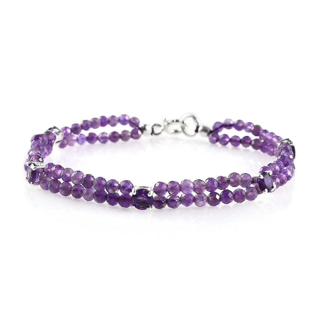 Amethyst Beads Bracelet (Size - 7.5) in Sterling Silver 25.50 Ct.