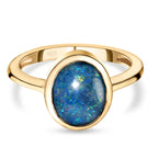 One Time Deal - Australian Boulder Opal Solitaire Ring in 18K Vermeil Yellow Gold Overlay Sterling Silver 1.74 Ct.