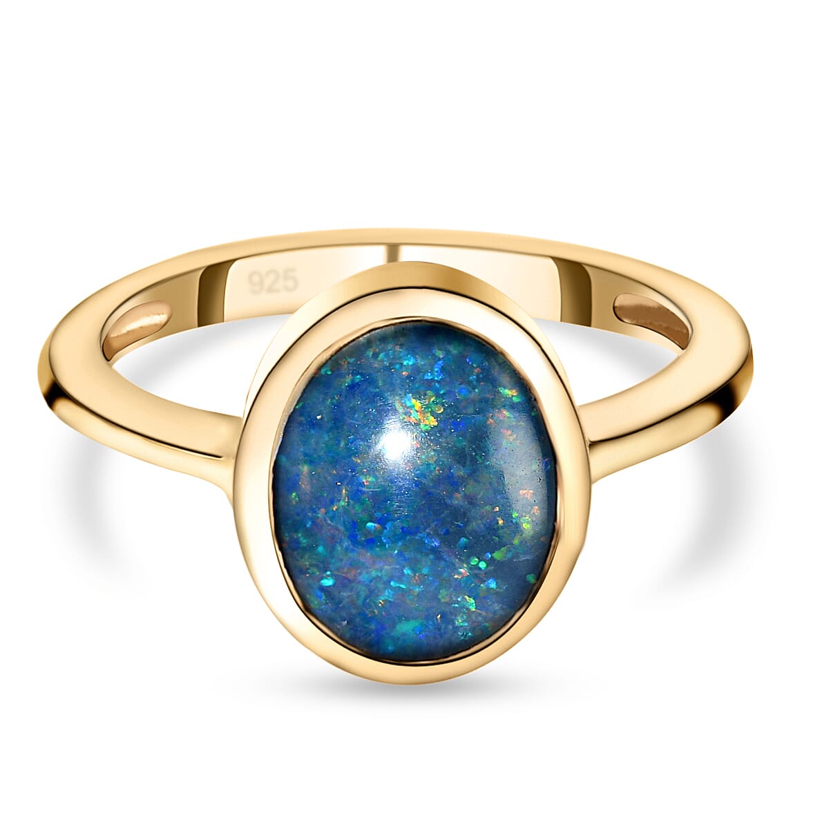 One Time Deal - Australian Boulder Opal Solitaire Ring in 18K Vermeil Yellow Gold Overlay Sterling Silver 3797516 0