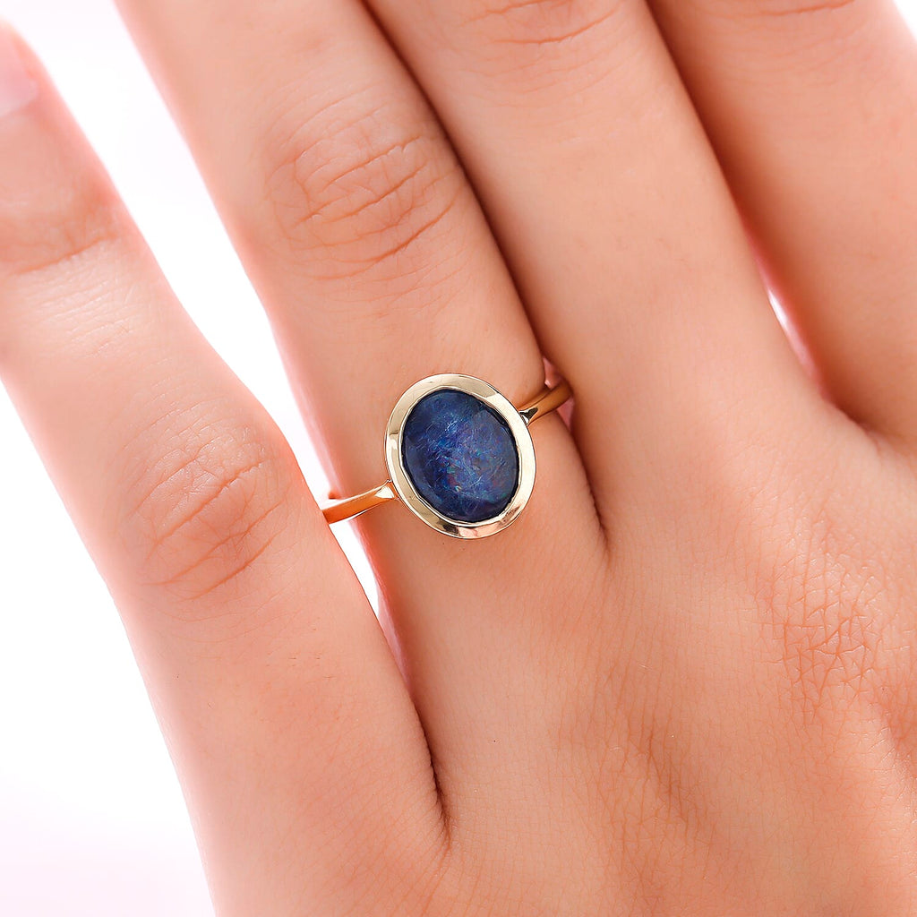 One Time Deal - Australian Boulder Opal Solitaire Ring in 18K Vermeil Yellow Gold Overlay Sterling Silver 1.74 Ct.
