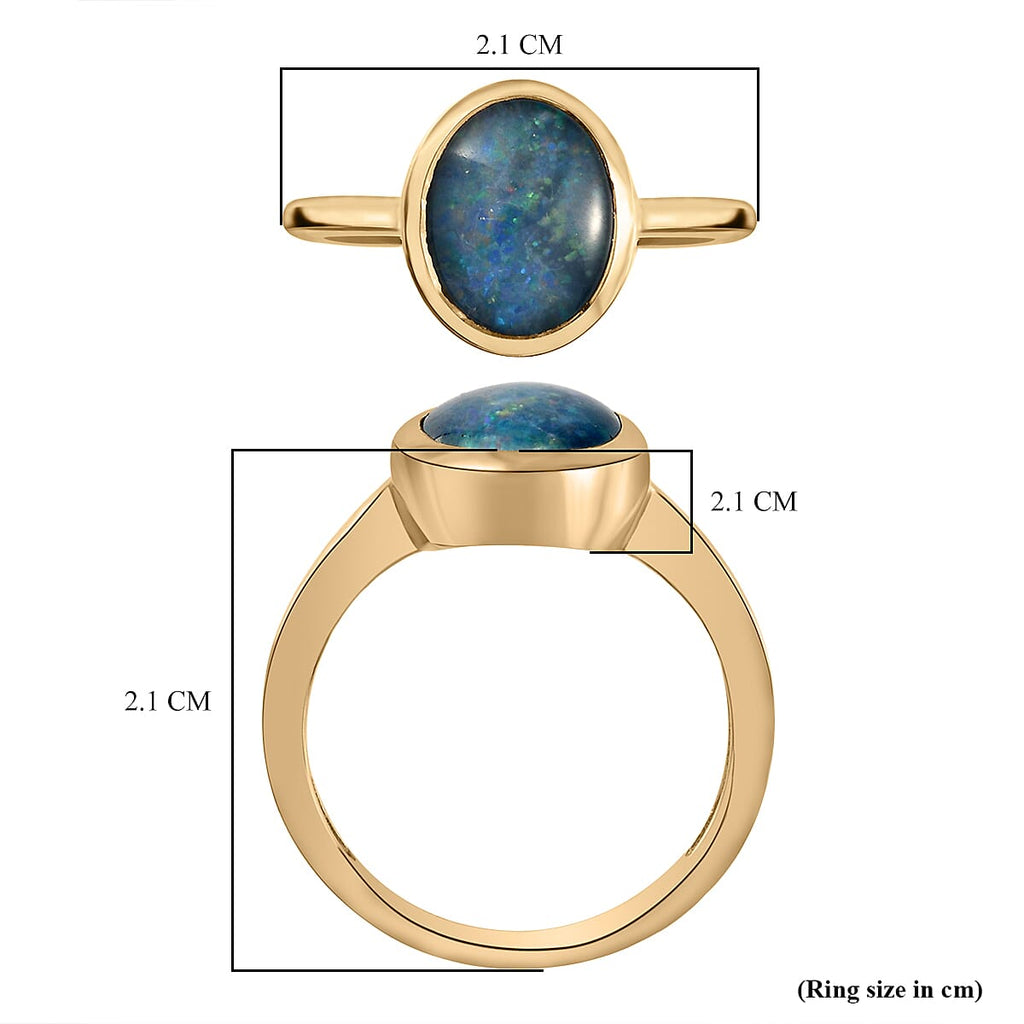 One Time Deal - Australian Boulder Opal Solitaire Ring in 18K Vermeil Yellow Gold Overlay Sterling Silver 1.74 Ct.