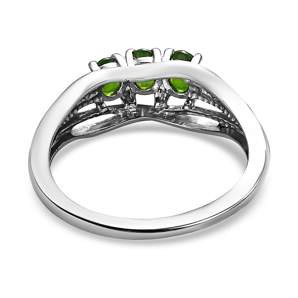One Time Deal- Chrome Diopside 3 Stone Ring in Platinum Overlay Sterling Silver