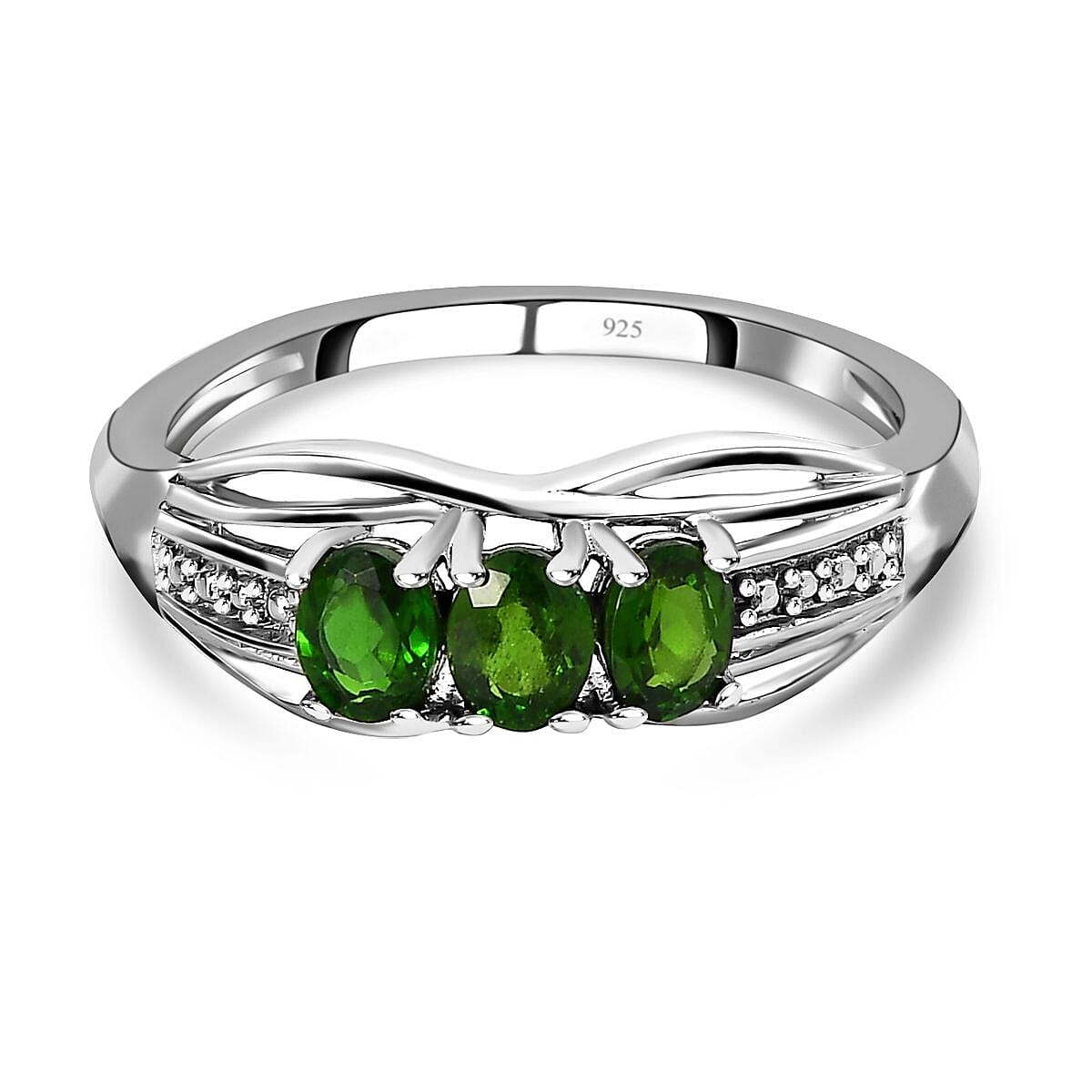 One Time Deal- Chrome Diopside 3 Stone Ring in Platinum Overlay Sterling Silver V32491927 0