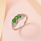 One Time Deal- Chrome Diopside 3 Stone Ring in Platinum Overlay Sterling Silver