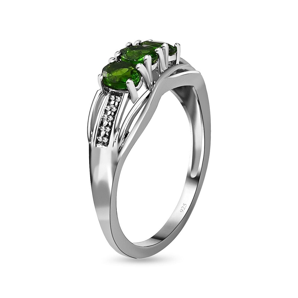 One Time Deal- Chrome Diopside 3 Stone Ring in Platinum Overlay Sterling Silver V32491927 4