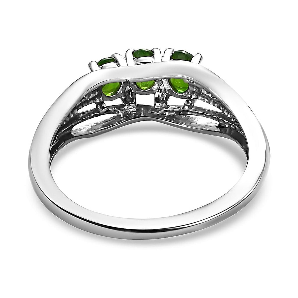 One Time Deal- Chrome Diopside 3 Stone Ring in Platinum Overlay Sterling Silver