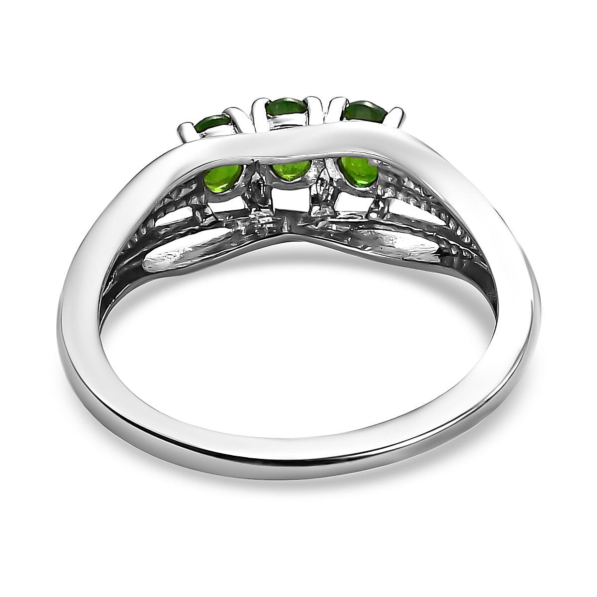 One Time Deal- Chrome Diopside 3 Stone Ring in Platinum Overlay Sterling Silver V32491927 5