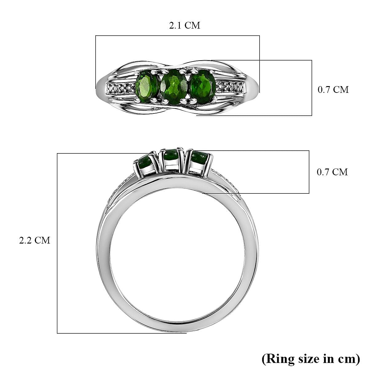 One Time Deal- Chrome Diopside 3 Stone Ring in Platinum Overlay Sterling Silver V32491927 6