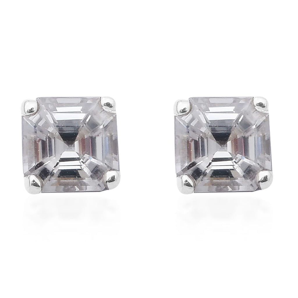 One Time Deal-Tanzanian Natural  Zircon Asscher Cut Earrings in Rhodium Overlay Sterling Silver 2.00 Ct