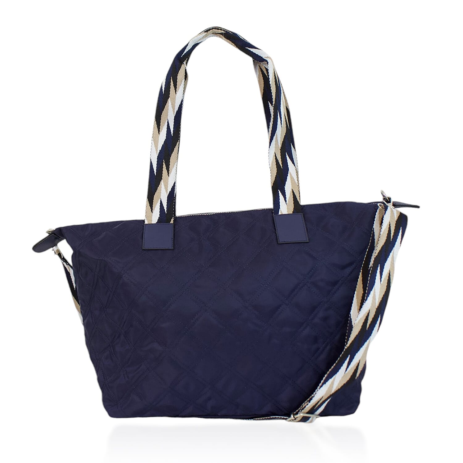 One Time Designer Closeout Deal - Diamond Pattern Quilted Tote Bag with Additional Adjustable Crossbody Strap - Navy 8069331 0