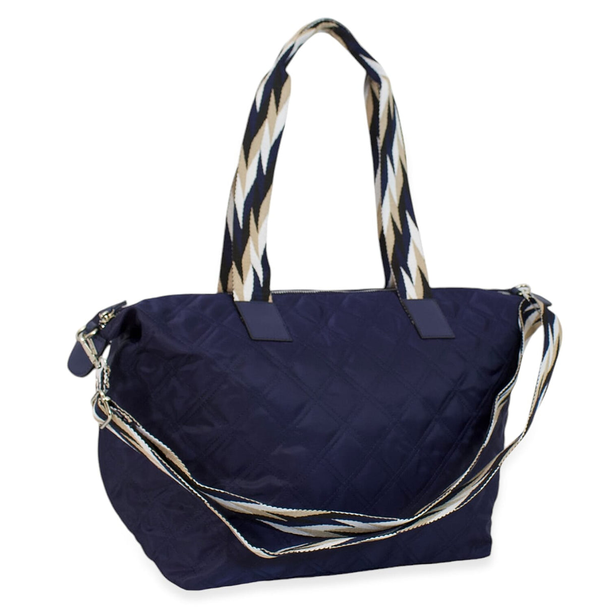 One Time Designer Closeout Deal - Diamond Pattern Quilted Tote Bag with Additional Adjustable Crossbody Strap - Navy 8069331 1
