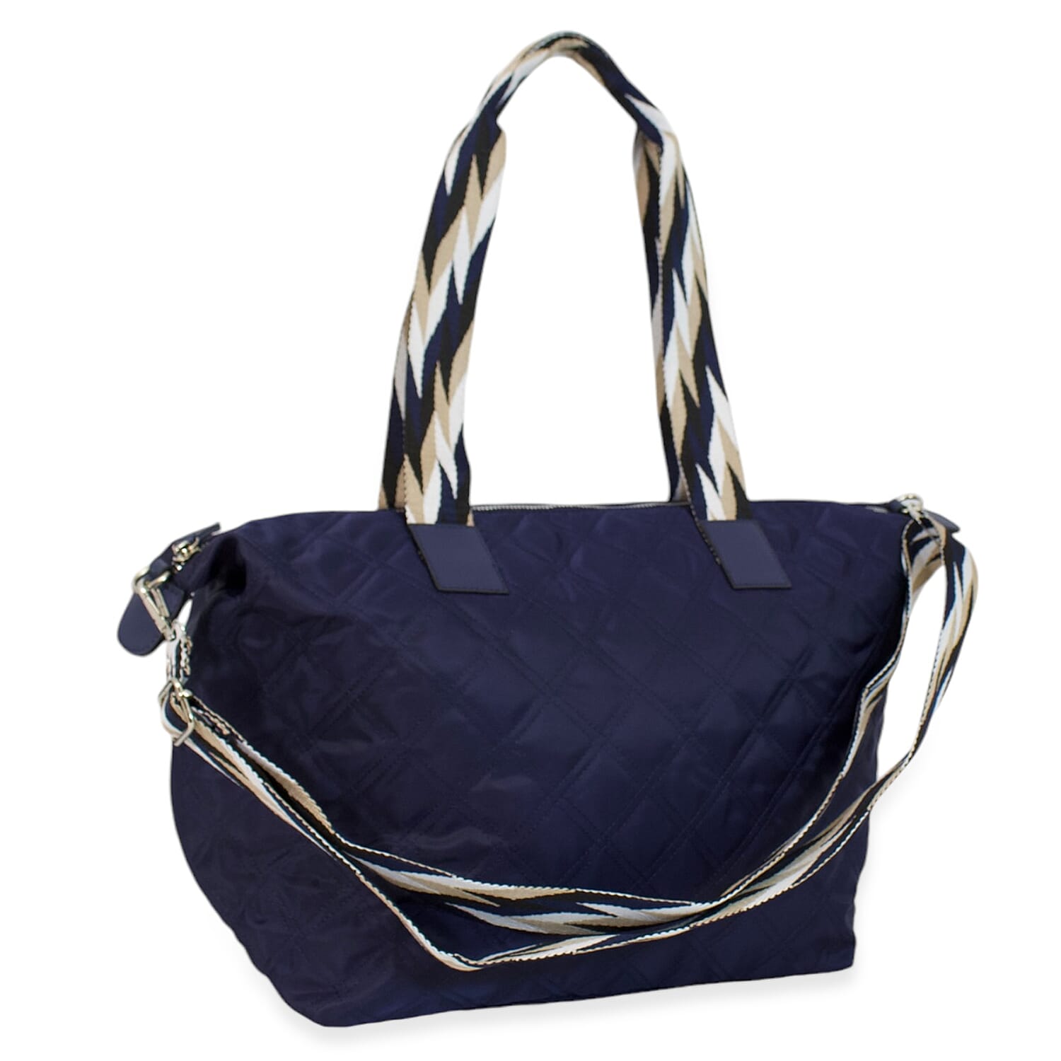 One Time Designer Closeout Deal - Diamond Pattern Quilted Tote Bag with Additional Adjustable Crossbody Strap - Navy 8069331 1