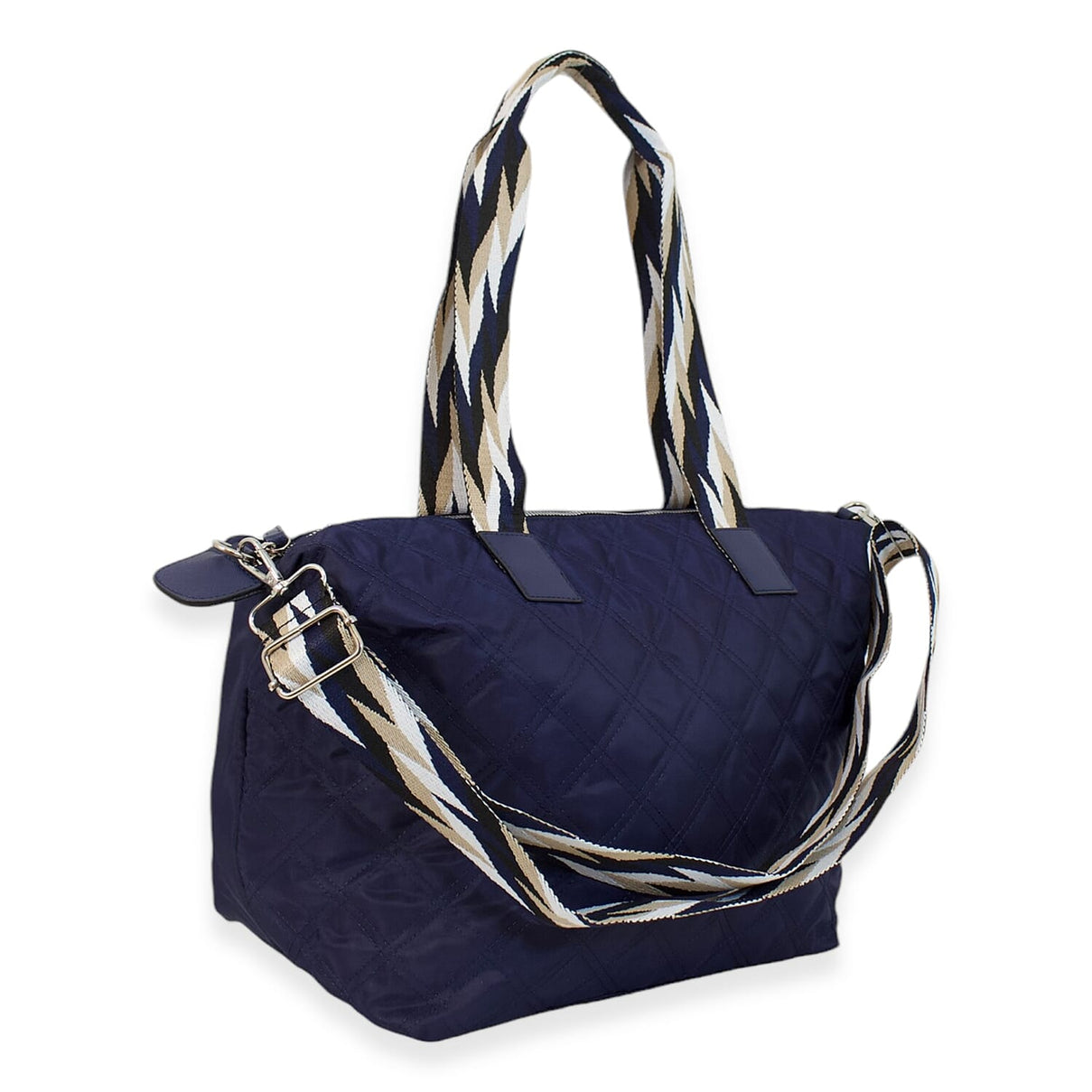 One Time Designer Closeout Deal - Diamond Pattern Quilted Tote Bag with Additional Adjustable Crossbody Strap - Navy 8069331 2