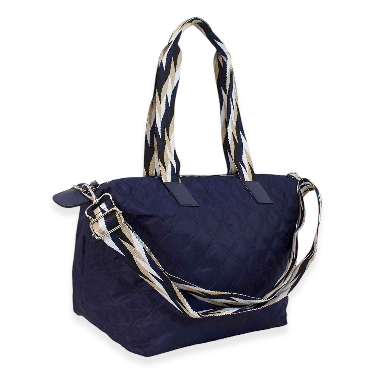 One Time Designer Closeout Deal - Diamond Pattern Quilted Tote Bag with Additional Adjustable Crossbody Strap - Navy 8069331 2