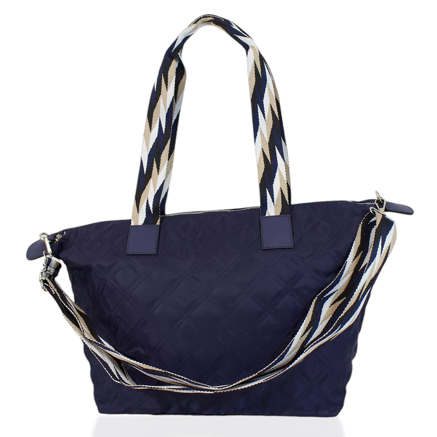 One Time Designer Closeout Deal - Diamond Pattern Quilted Tote Bag with Additional Adjustable Crossbody Strap - Navy 8069331 4