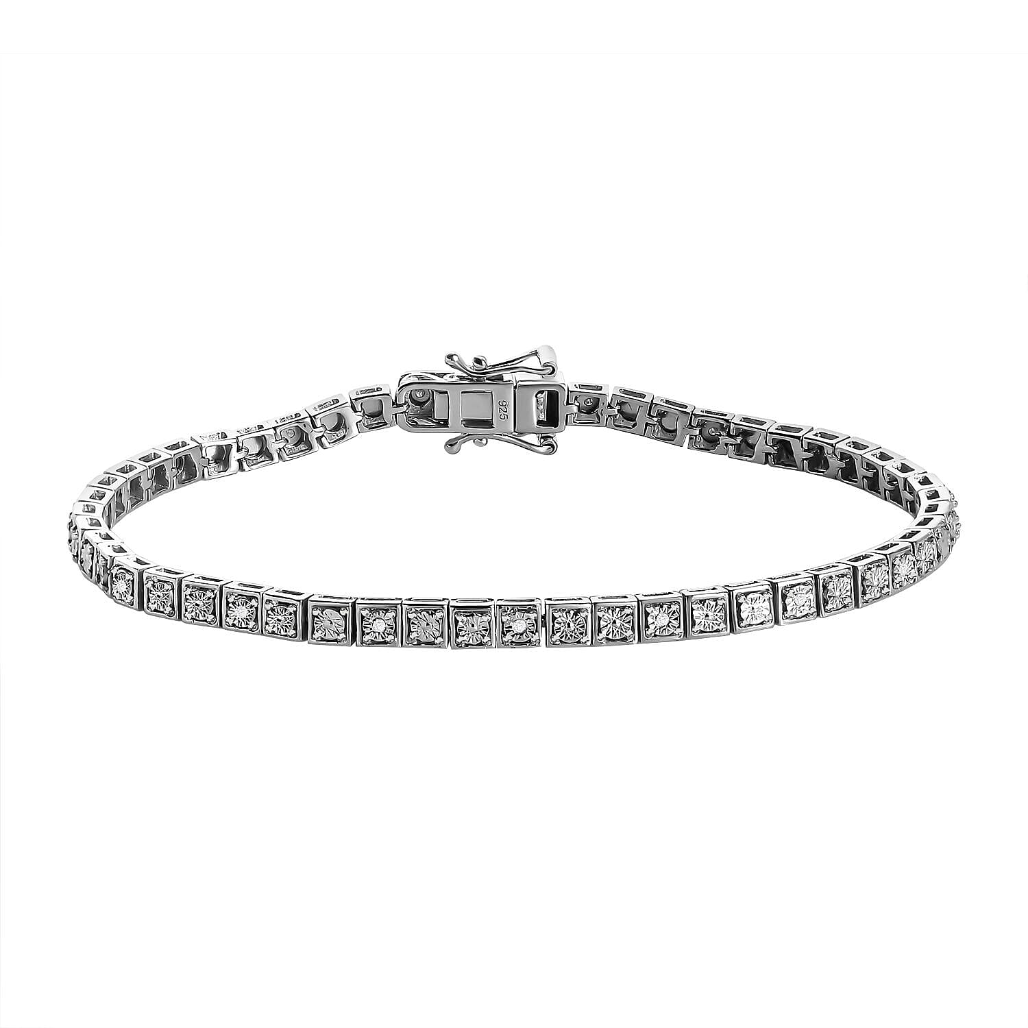 Diamond Tennis Bracelet (Size - 7.5) in Platinum Overlay Sterling Silver 0.10 Ct 7258522 0