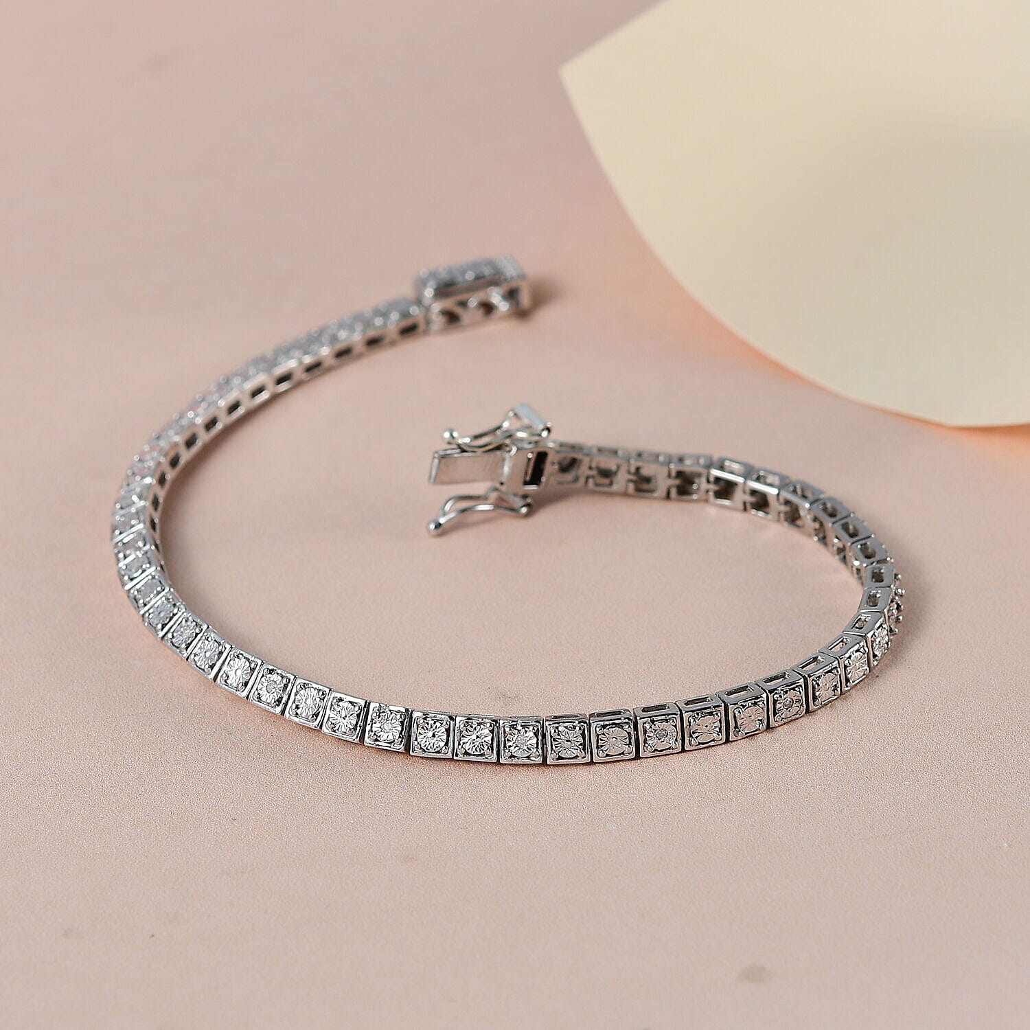 Diamond Tennis Bracelet (Size - 7.5) in Platinum Overlay Sterling Silver 0.10 Ct 7258522 1