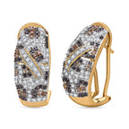 One Time Mega Closeout - Designer Inspired Natural Champagne Diamond, Black & Natural White Diamond Dome Earring in 18K Vermeil Yellow Gold Plated Sterling Silver 1.15 Ct.