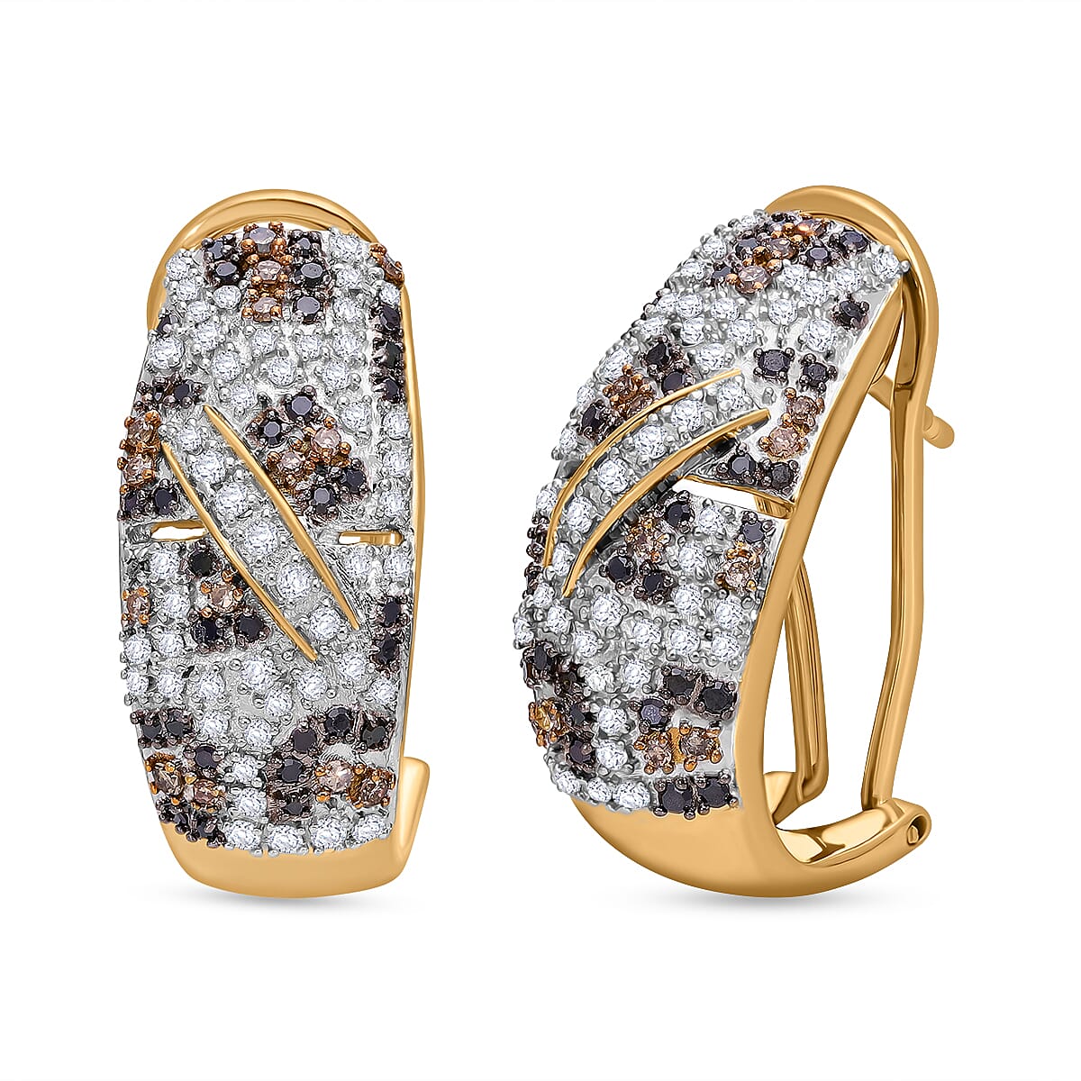 One Time Mega Closeout - Designer Inspired Natural Champagne Diamond, Black &amp; Natural White Diamond Dome Earring in 18K Vermeil Yellow Gold Plated Sterling Silver 1.15 Ct. 8036933 0