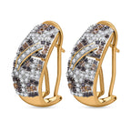 One Time Mega Closeout - Designer Inspired Natural Champagne Diamond, Black & Natural White Diamond Dome Earring in 18K Vermeil Yellow Gold Plated Sterling Silver 1.15 Ct.