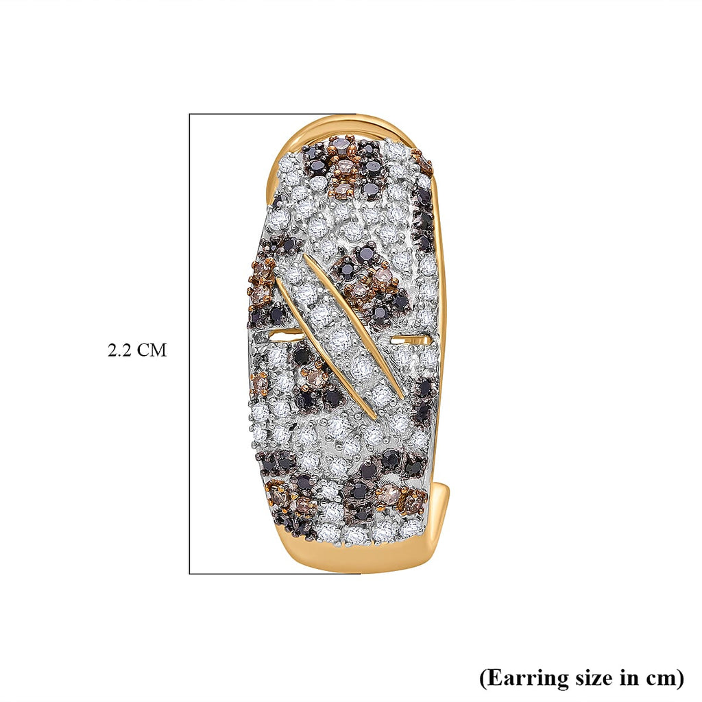 One Time Mega Closeout - Designer Inspired Natural Champagne Diamond, Black & Natural White Diamond Dome Earring in 18K Vermeil Yellow Gold Plated Sterling Silver 1.15 Ct.