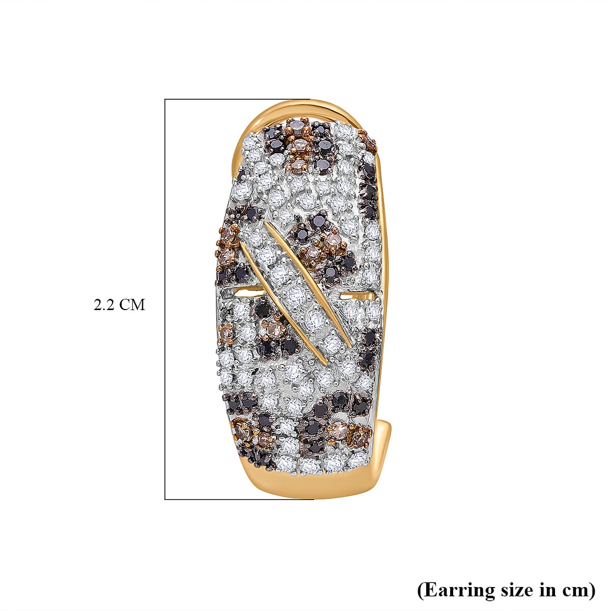 One Time Mega Closeout - Designer Inspired Natural Champagne Diamond, Black &amp; Natural White Diamond Dome Earring in 18K Vermeil Yellow Gold Plated Sterling Silver 1.15 Ct. 8036933 5