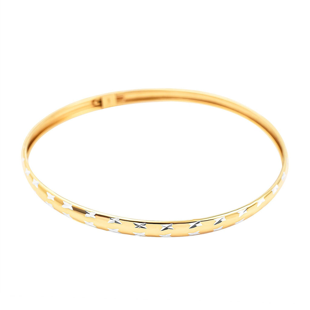 One time Close Out Deal - White and Yellow Gold Overlay Sterling Silver Bangle (Size 8)