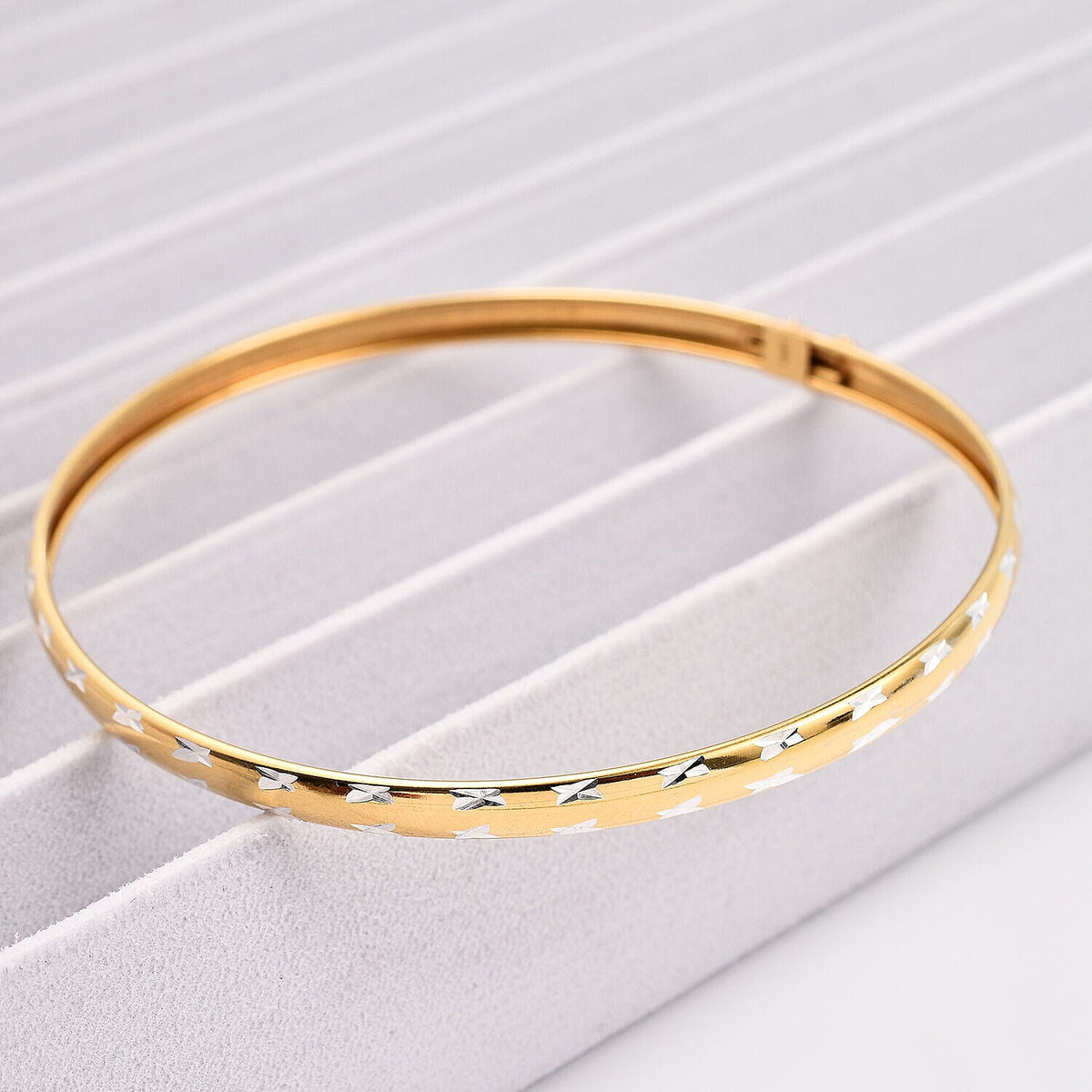 Yellow Gold Overlay Sterling Silver Bangle ( Size 8) 7199463 1