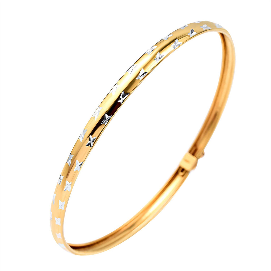 One time Close Out Deal - White and Yellow Gold Overlay Sterling Silver Bangle (Size 8)