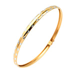 One time Close Out Deal - White and Yellow Gold Overlay Sterling Silver Bangle (Size 8)