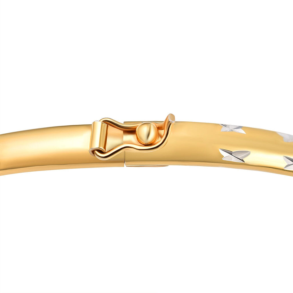 One time Close Out Deal - White and Yellow Gold Overlay Sterling Silver Bangle (Size 8)