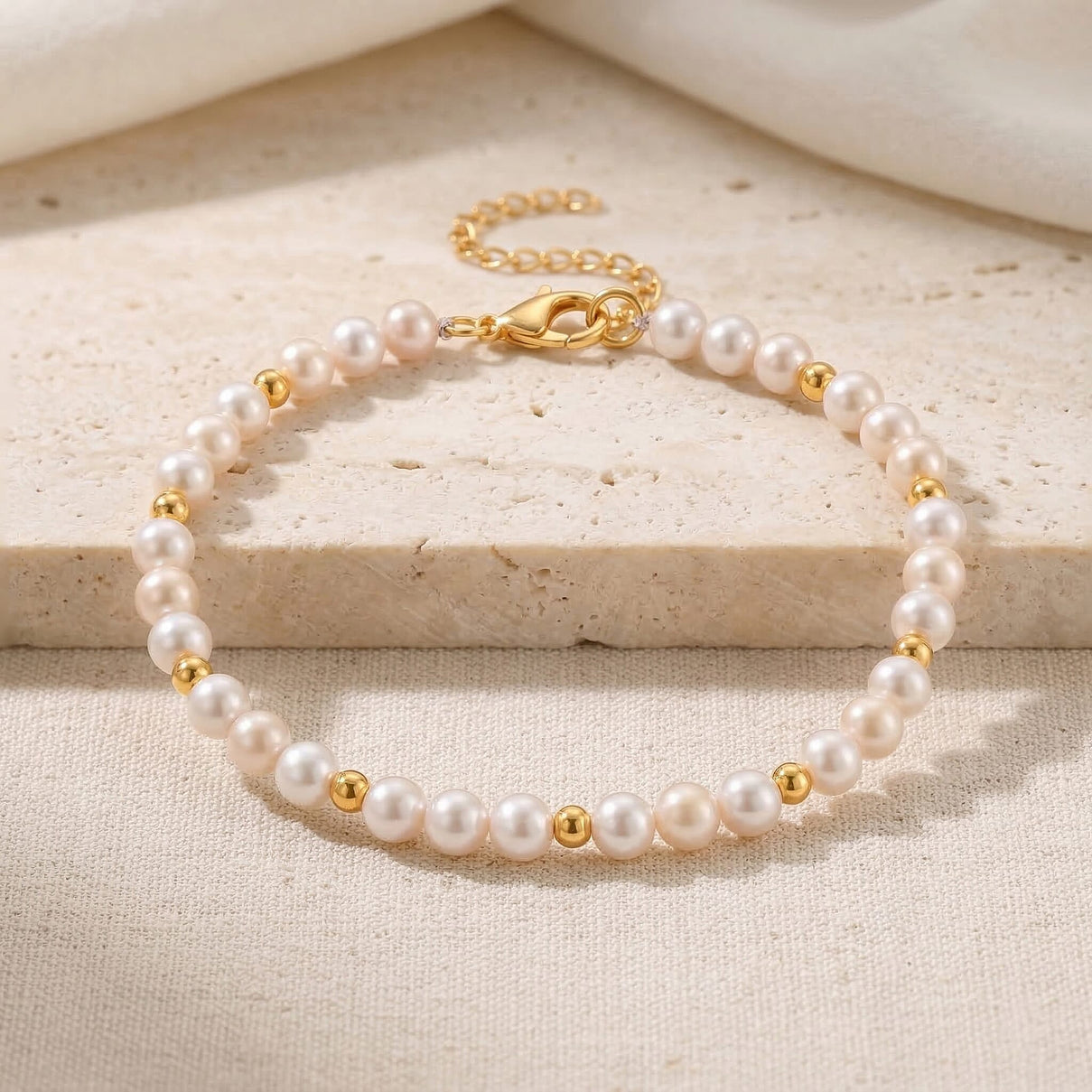 Japanese Akoya Pearl Beads Bracelet (Size 7+2 EXT) with Lobster Clasp in Yellow Gold Plated Sterling Silver V32515808 3