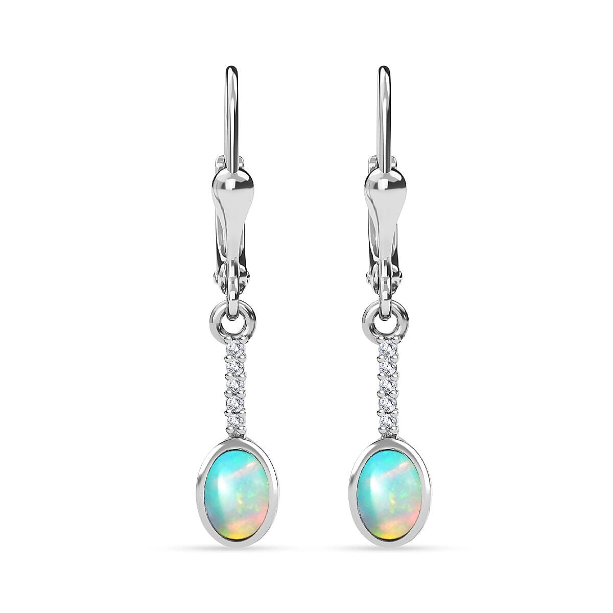 Opal and Natural Zircon Solitaire Dangle Earrings in Platinum Overlay Sterling Silver 7772810 0