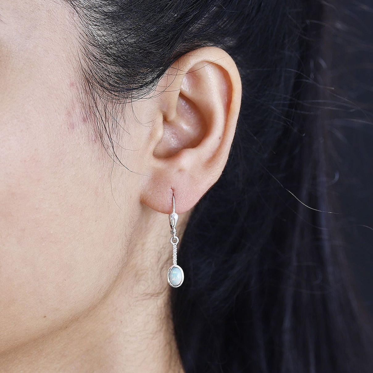 Opal and Natural Zircon Solitaire Dangle Earrings in Platinum Overlay Sterling Silver 7772810 3