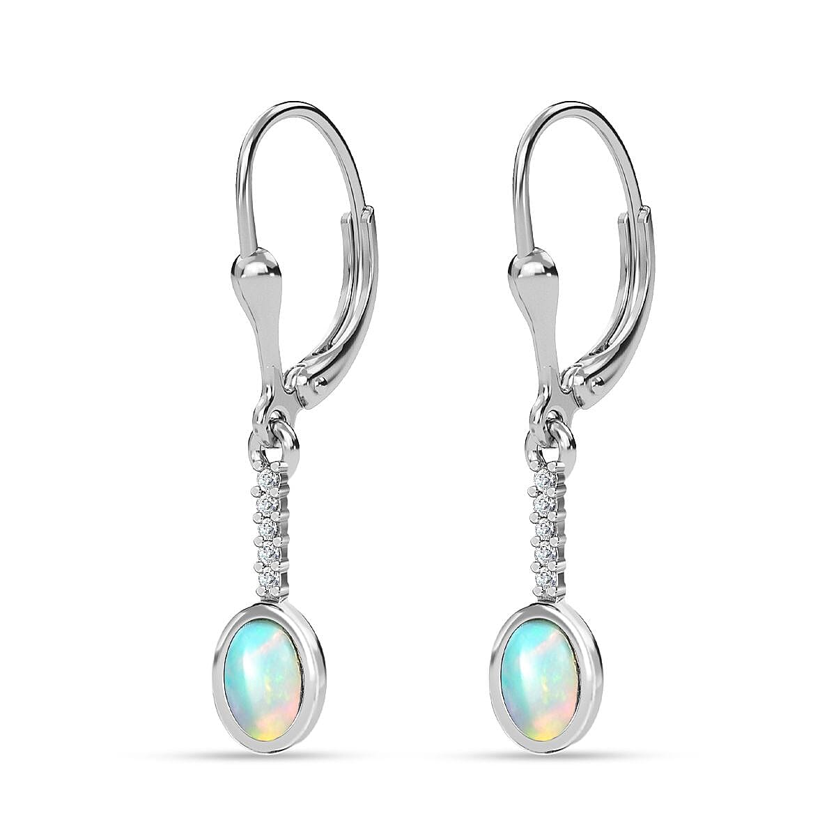 Opal and Natural Zircon Solitaire Dangle Earrings in Platinum Overlay Sterling Silver 7772810 4