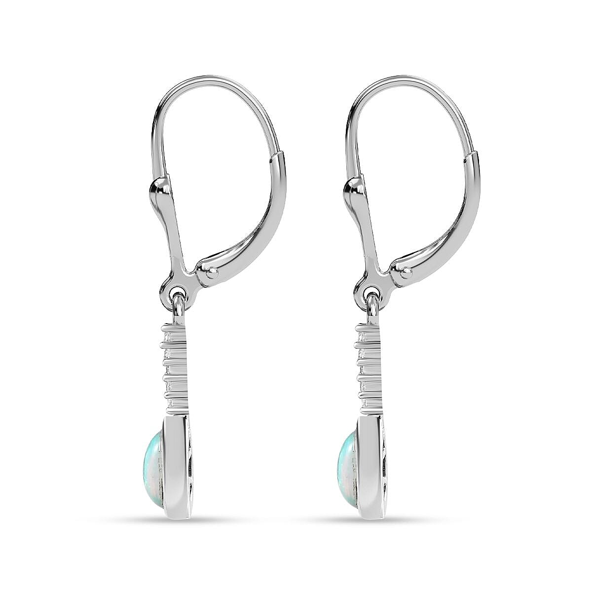 Opal and Natural Zircon Solitaire Dangle Earrings in Platinum Overlay Sterling Silver 7772810 5