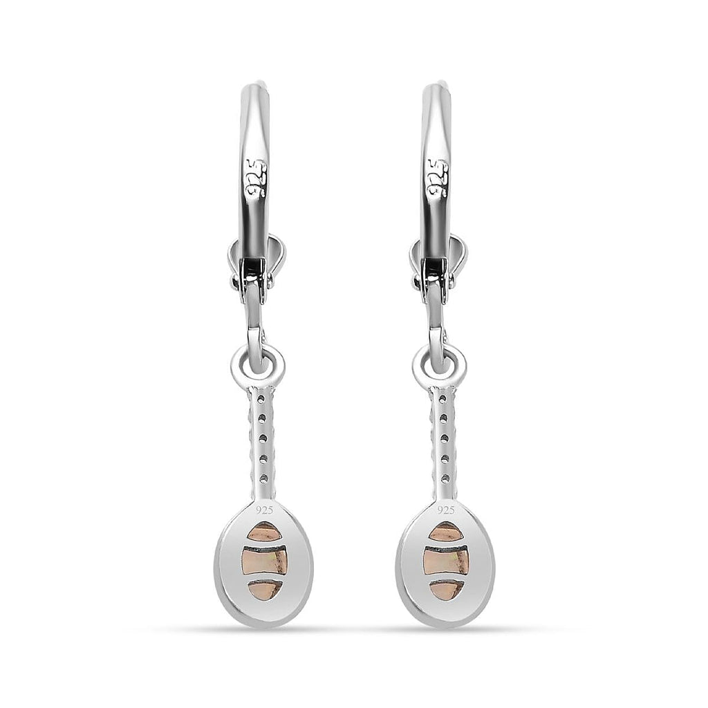 Opal and Natural Zircon Solitaire Dangle Earrings in Platinum Overlay Sterling Silver