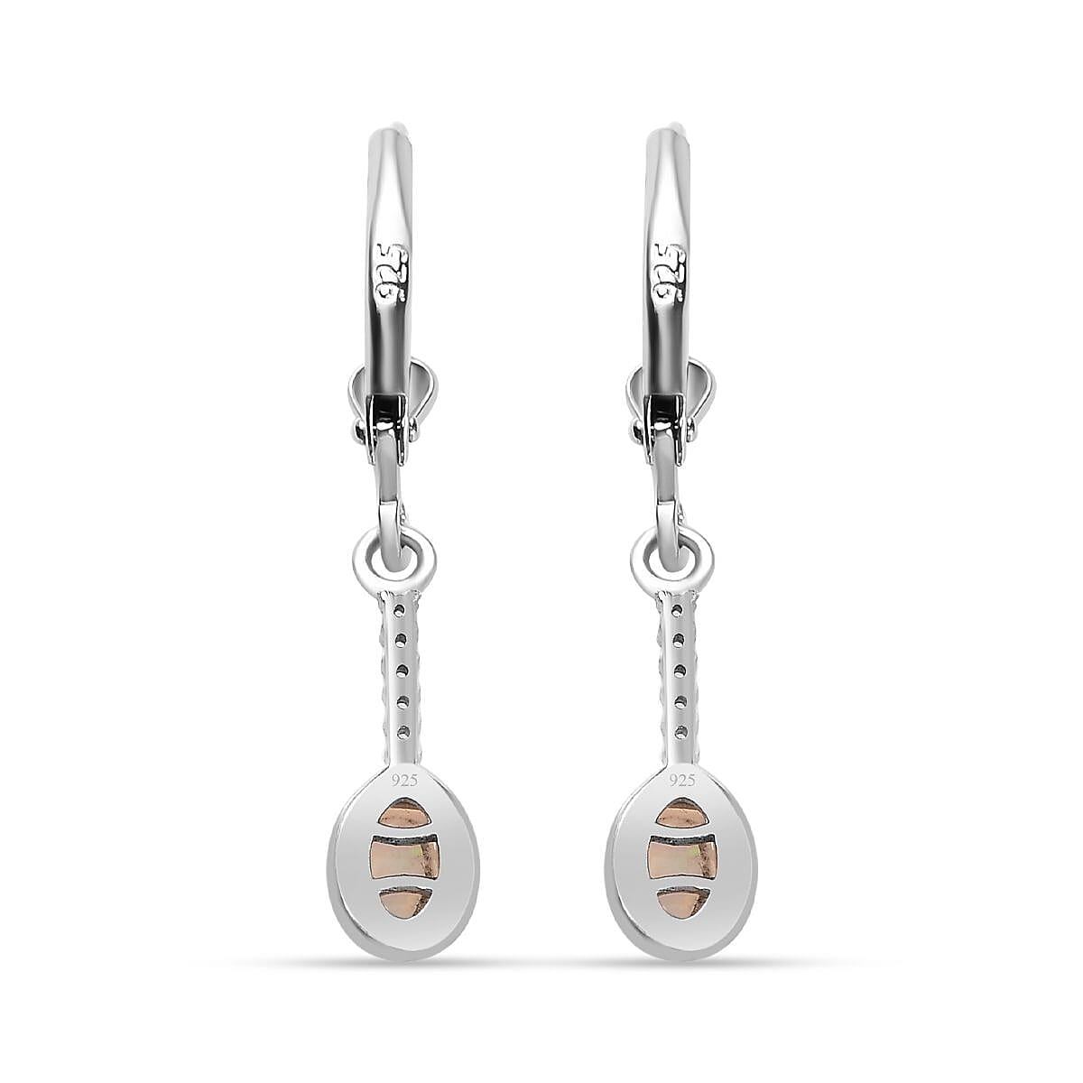 Opal and Natural Zircon Solitaire Dangle Earrings in Platinum Overlay Sterling Silver 7772810 6