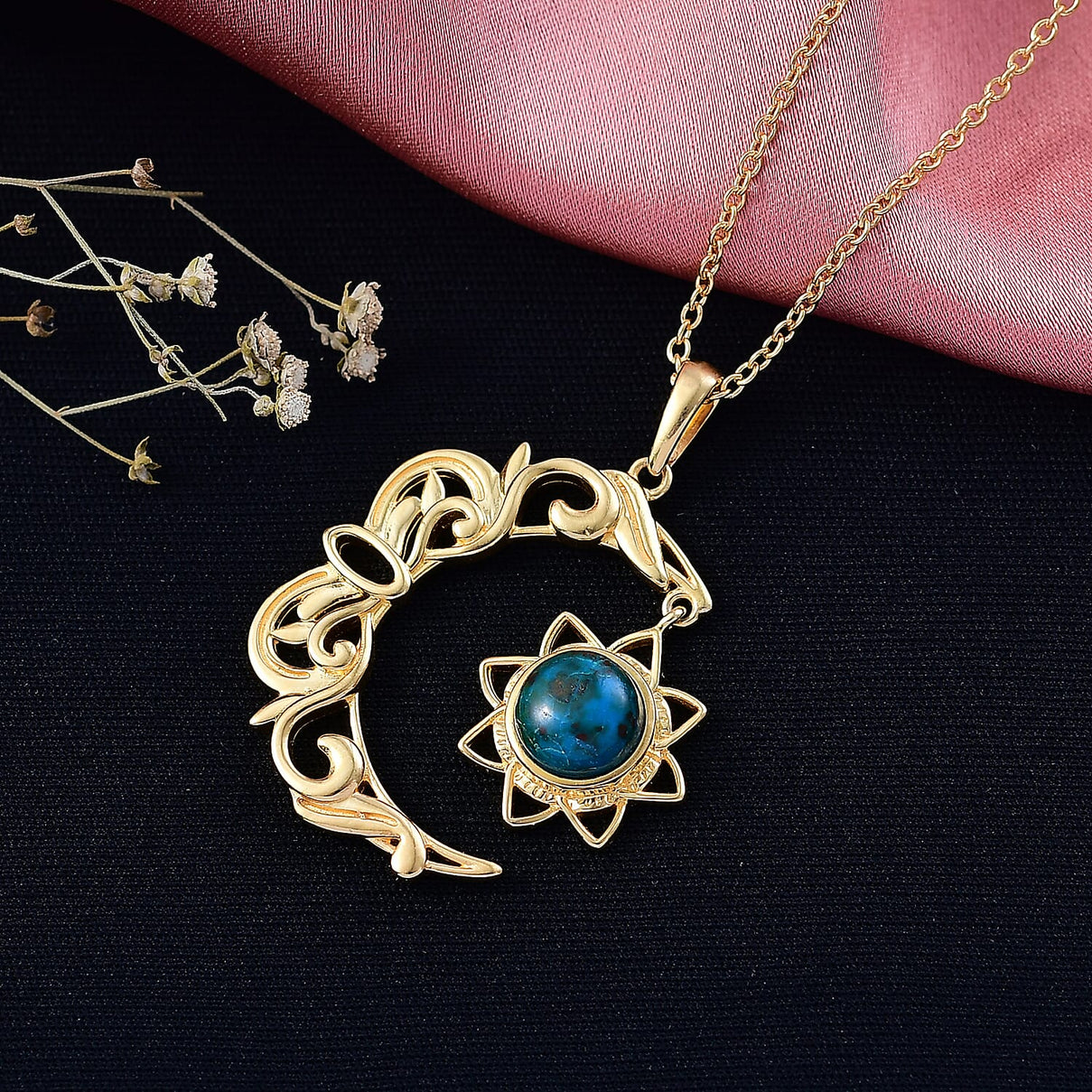 Opalina Moon Pendant with Chain (Size 20) in Yellow Gold Plated 2.00 Ct. 4432049 2