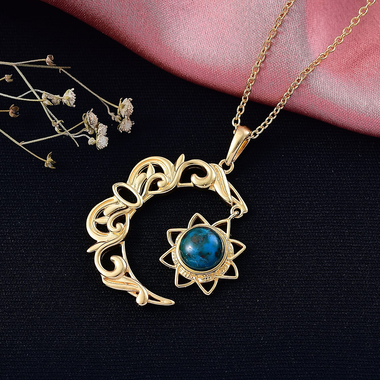 Opalina Moon Pendant with Chain (Size 20) in Yellow Gold Plated 2.00 Ct. 4432049 2