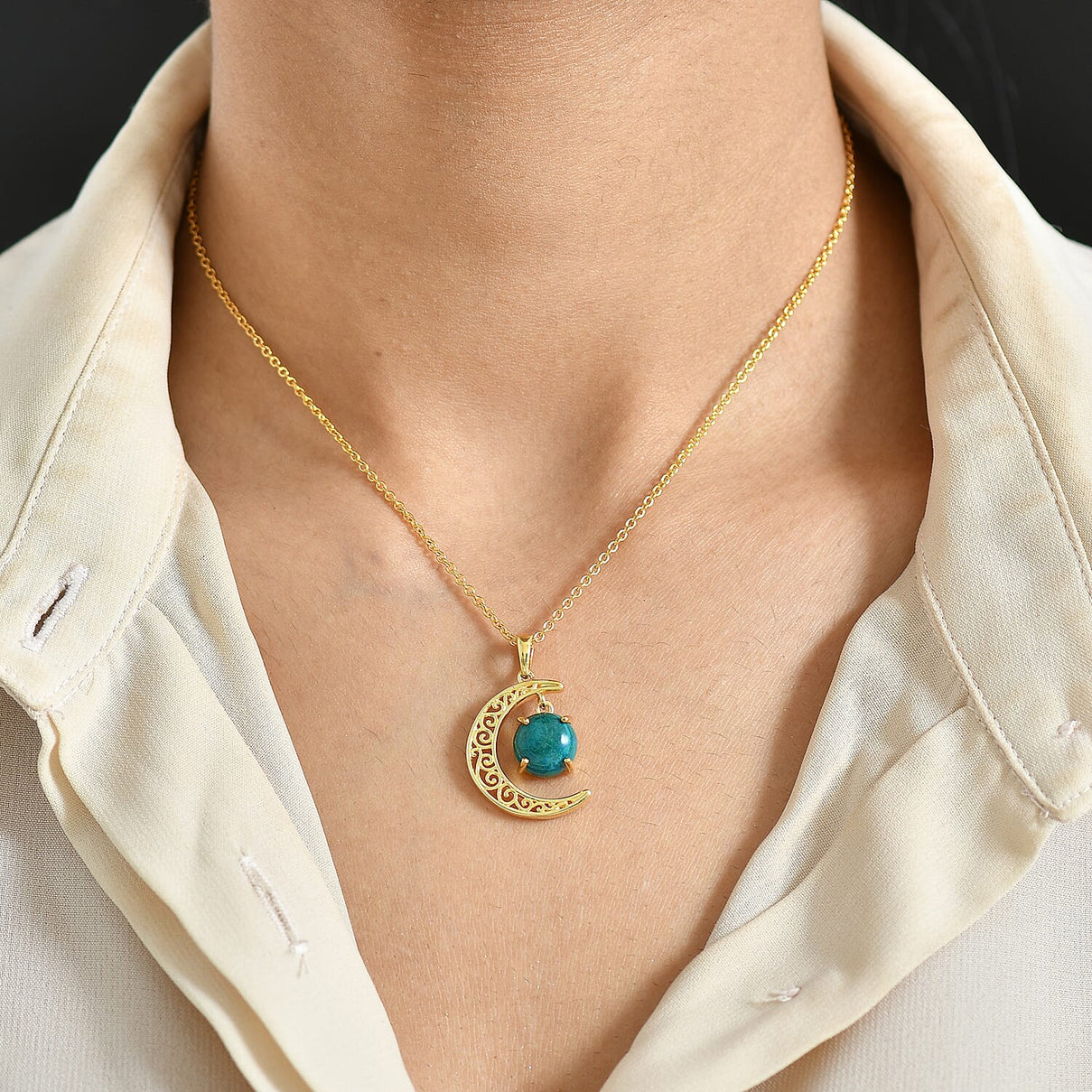 Opalina Moon Pendant with Chain (Size 20) in Yellow Gold Plated 4.10 Ct. 4432053 3