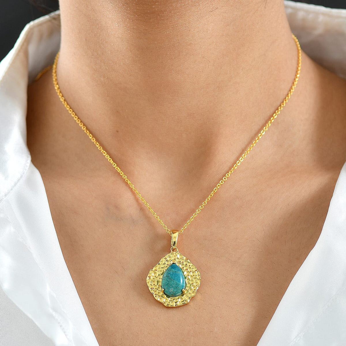 Pear Cut Opalina Pendant with Chain (Size 20) in Yellow Gold Plated 4.50 Ct. 4432054 3