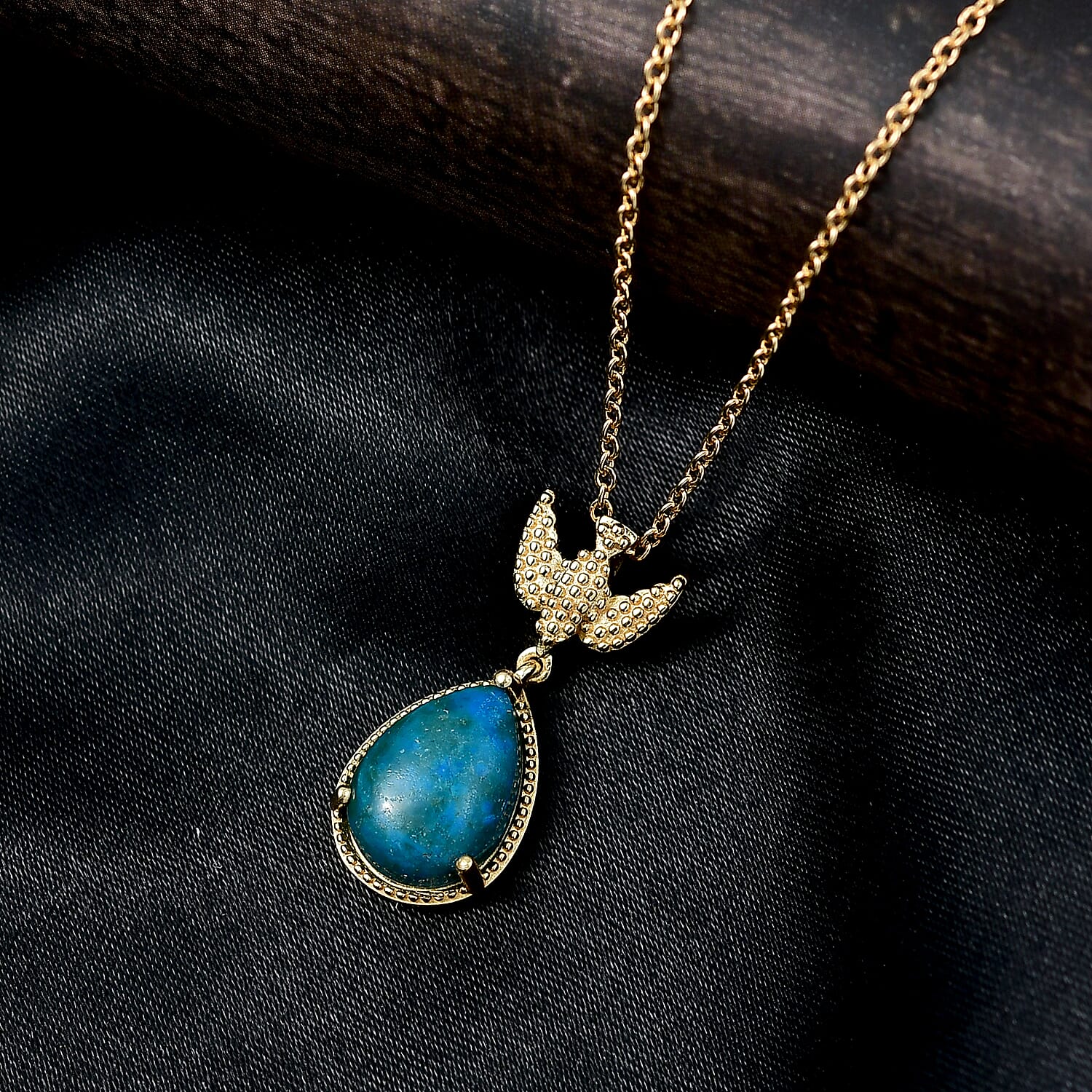 4.5 Ct. Angel Wing Opalina Teardrop Pendant Necklace with Stainless Steel Chain (Size 20) in Yellow Gold Plating 4440783 2